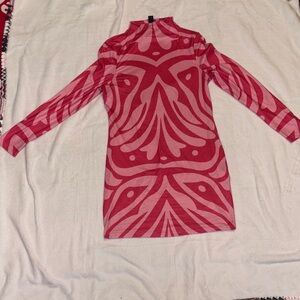 Pink Patterned Long Sleeve Dress